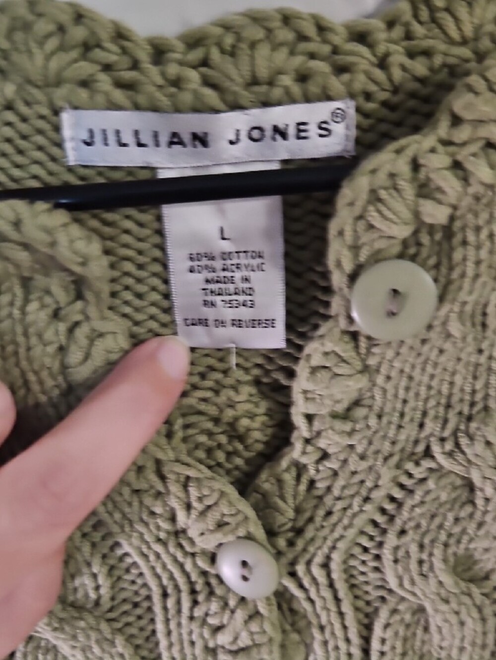 Jillian Jones Olive Green Cable Knit Cardigan Sweater L EUC - Picture 3 of 7